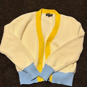Central Park West Cream Cardigan with Yellow and Blue Details